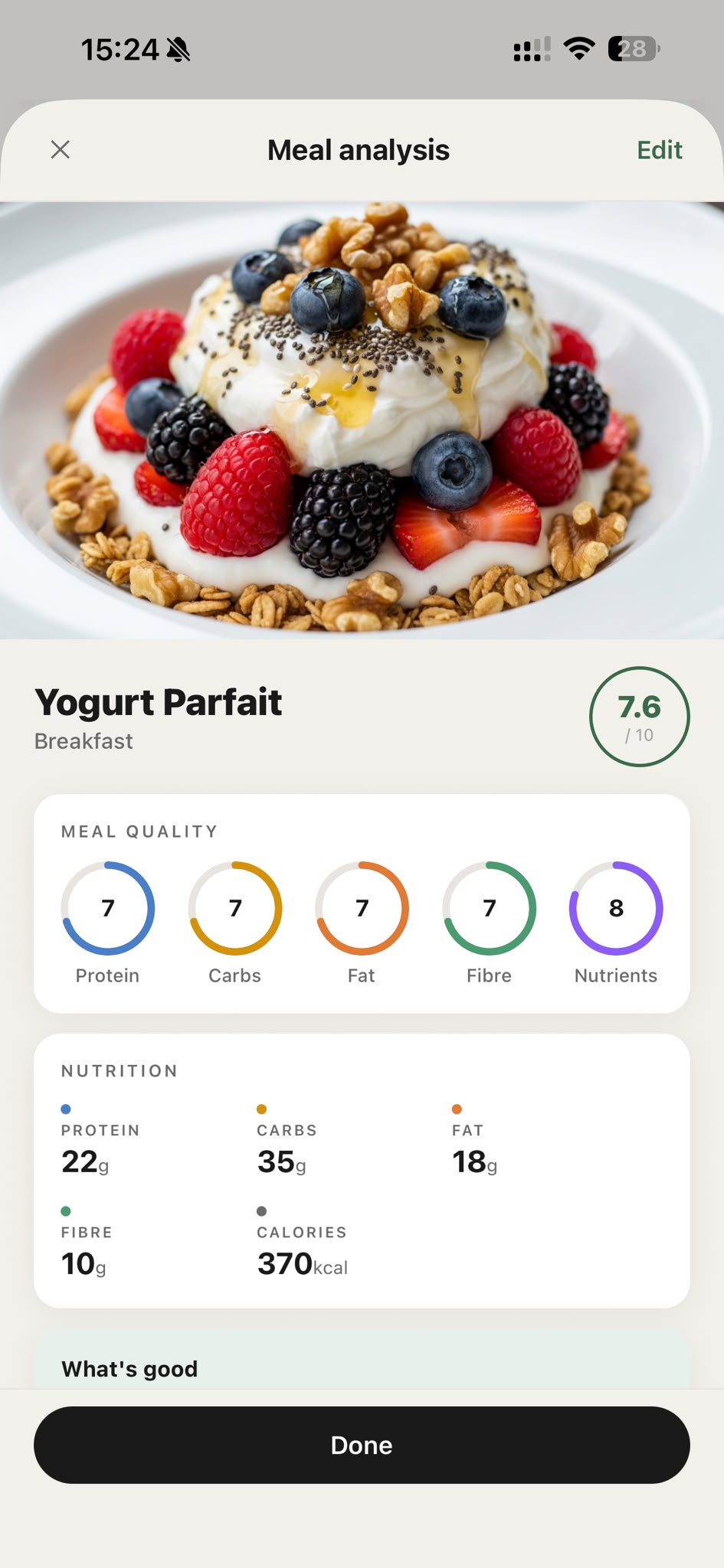 Meal analysis in Nouri